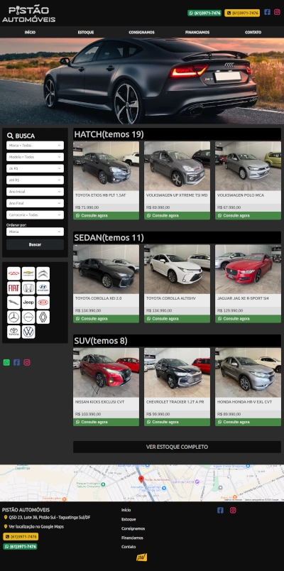 Exemplo do site Pistão Automóveis construído pela Plataformaweb