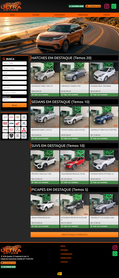 Exemplo do site Ultra Motors construído pela Plataformaweb